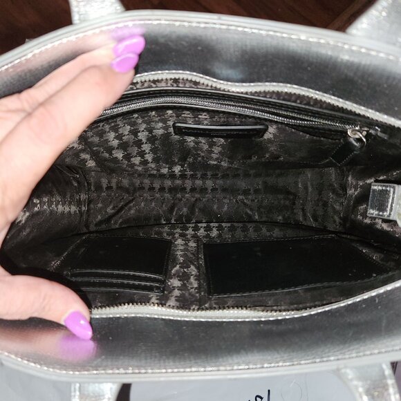 Karl Lagerfeld Tote w/Crossbody Silver Felt Grey Metallic - NWOT - Picture 4 of 10